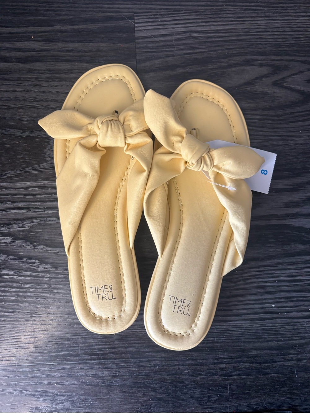 Time and Tru Women's Pale Yellow Knot Slide Sandals